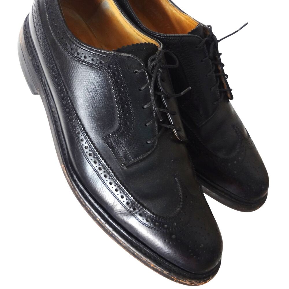 Vintage Florsheim Imperial Wingtip Oxford Black Leather Mens 9.5 D Dress Shoe